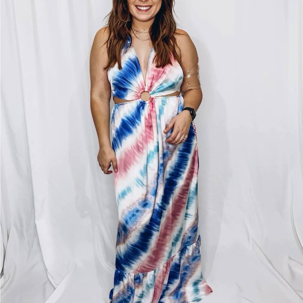 Fiestar Multicolor Tie-Dye Resort Maxi Dress Size Medium
